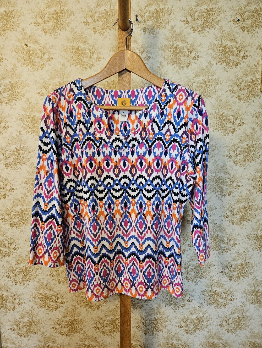 Ruby Rd. 3/4 Sleeve Geo/Tribal Boho Top